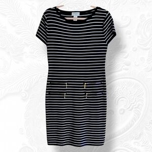 HP🎉 Carmen Marc Valvo Short Sleeve Striped Midi Dress - Size L